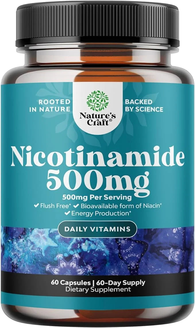 Vitamin B3 Niacinamide 500mg Capsules B3 Niacin 500mg Flush 500mg - 60 Count