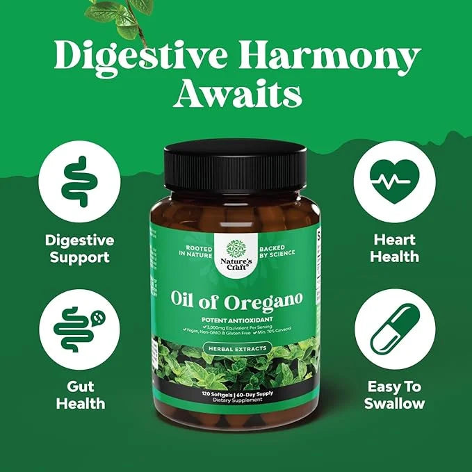 Vegan Wild Oregano Oil Softgels 3000mg Herbal 70% Carvacrol (120ct)