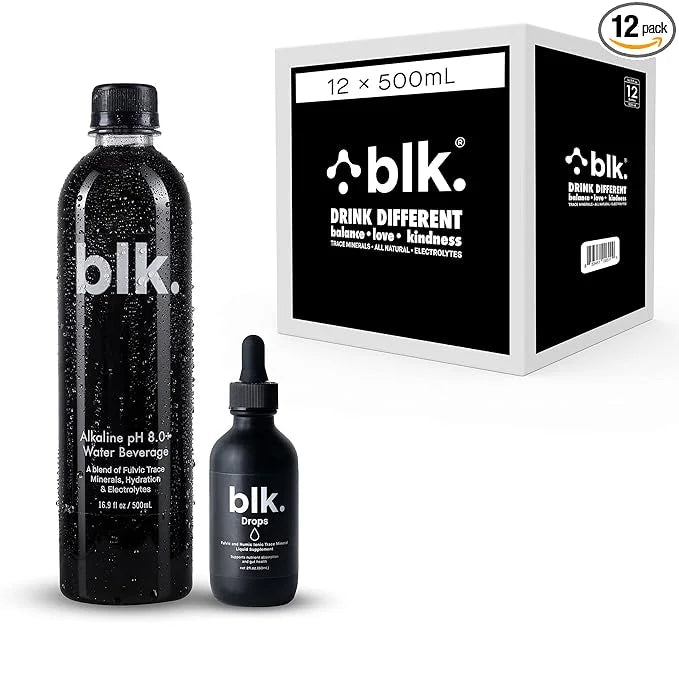 12ct Natural Mineral Alkaline Water 16.9oz and 1ct Concentrated blk. Drops and Bioavailable Fulvic & Humic Acid Over 77 Tr...