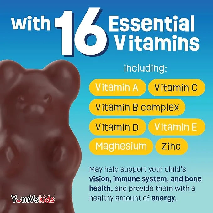 YUM-V'S - Kids Multivitamin Chewable Chocolate Bears - Multivitamin for Kids Supplement - 16 Vitamins & Minerals - Vitamin...