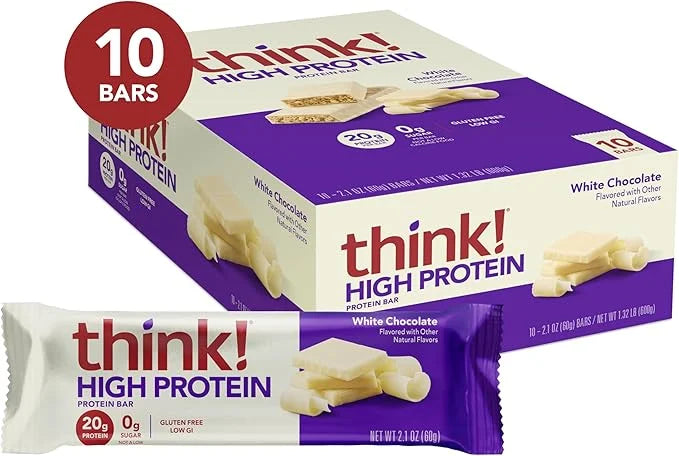 think! Protein Bars, High Protein Snacks, Gluten Free, Kosher Friendly, White Chocolate, Nutrition Bars, 2.1 Oz per Bar, 1...