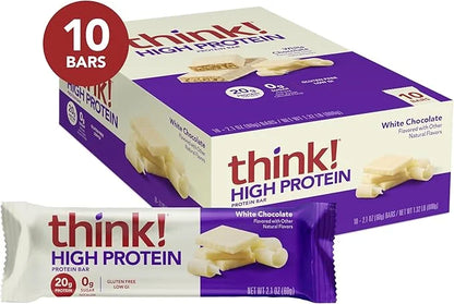 think! Protein Bars, High Protein Snacks, Gluten Free, Kosher Friendly, White Chocolate, Nutrition Bars, 2.1 Oz per Bar, 1...
