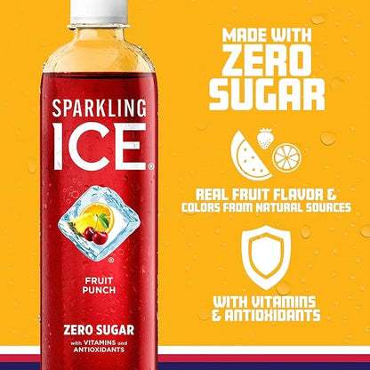 Sparkling Ice, Fruit Punch Sparkling Water, Zero Sugar Flavored Water, with Vitamins and Antioxidants, Low Calorie Beverag...