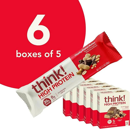 think! Protein Bars, High Protein Snacks, Gluten Free, Kosher Friendly, Chunky Peanut Butter, Nutrition Bars, 2.1 Oz per B...