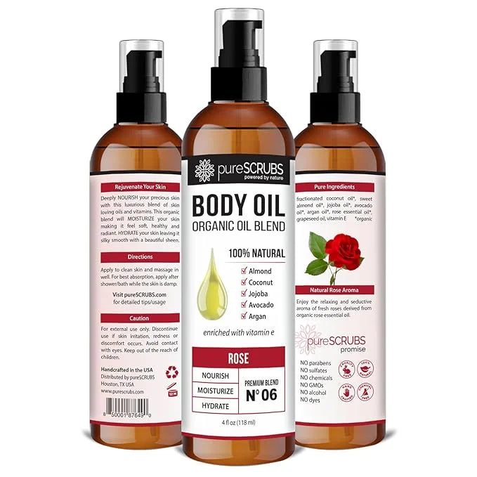 pureSCRUBS Ultra Moisturizing Rose Body Oil Spray for Dry Skin, Massage, Cuticles & More, Organic Super Blend of Jojoba, A...