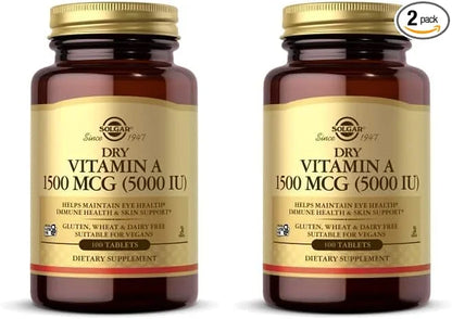SOLGAR Dry Vitamin A 1500 mcg (5000 IU), 100 Tablets 100 Servings 2)