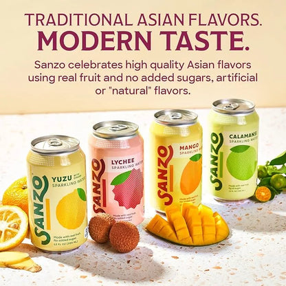 Sanzo Flavored Sparkling Water - Yuzu (Lemon) 12-Pack - Carbonated Drink Made with Real Fruit & Sugar-Free - Non-GMO, Glut...