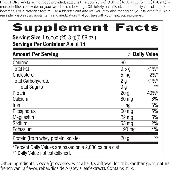 Biochem 100% Whey Sugar-Free Chocolate 20g, 12.5oz, Certified Vegetarian, Certified Gluten Free, Certified Non-GMO Tested,...