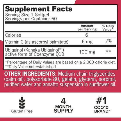 Qunol Ubiquinol CoQ10 100mg Softgels, Mega 100mg - Q10 for 4 Month 60 Count 2)