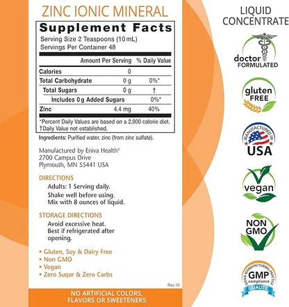 Eniva Health Liquid Ionic Zinc Supplement (16oz) Immune Health, Vision, Skin. Doctor Formulated. NO Calories. NO Sugar. Pe...
