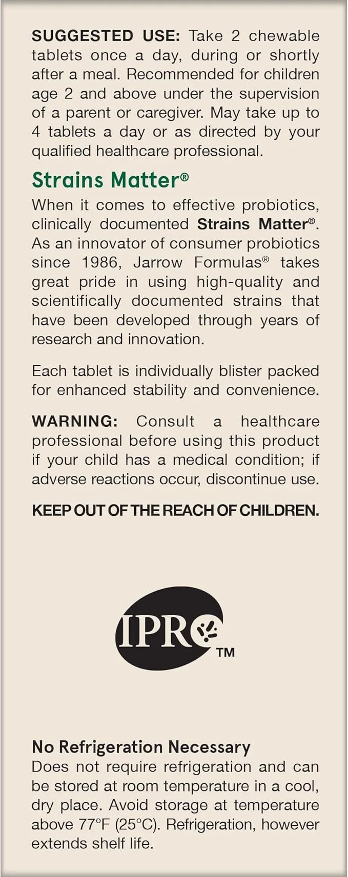 Jarrow Formulas Jarro-Dophilus Kids Probiotics and 1 Billion 60 Sugar-Free 30 Day
