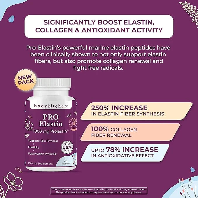 Body Kitchen Pro-Elastin, 1000 mg Elastin Supplement, Help Reduce Signs of Aging, Improved Skin Health, Firmness & Elastic...