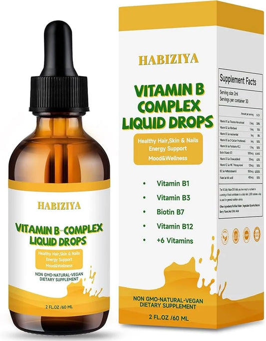 Vitamin B Complex Liquid Drops B B1, B2, B2, B3, B3, B6, B6, B7, B7, B12 B12 Biotin D3+K2 Supports 2 fl.