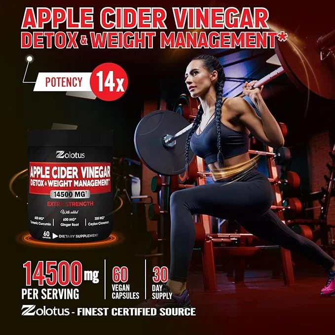 Zolotus 14x Strength Apple Cider Vinegar 14500mg, with (60 Caps)