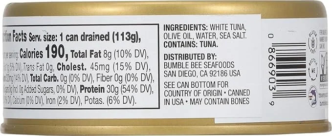Bumble Bee Prime Solid White Albacore Tuna in Olive Oil, 5 oz Can - Premium Wild Caught Tuna - 30g Protein per Serving - N...