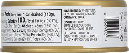 Bumble Bee Prime Solid White Albacore Tuna in Olive Oil, 5 oz Can - Premium Wild Caught Tuna - 30g Protein per Serving - N...