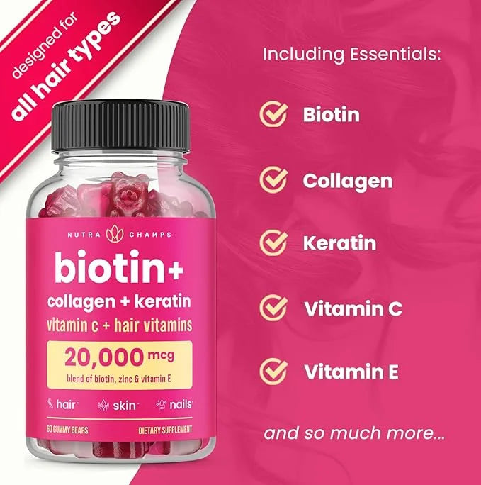 NutraChamps Hair Skin & Nails Gummies 5000mcg Biotin
