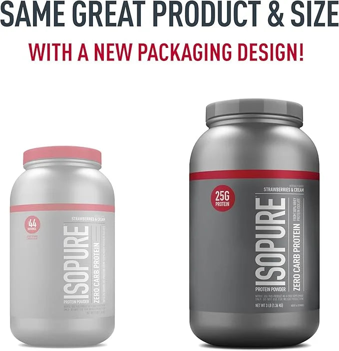 Isopure Zero Carb 100% Pure Whey Isolate Protein Powder, Lactose Free, Gluten Free, With Vitamins, Strawberries & Cream, 2...