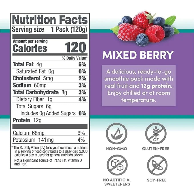 Designer Wellness Protein Smoothie, Real Fruit, 12g Protein, Low Carb, Zero Added Sugar, Gluten-Free, Non-GMO, No Artifici...
