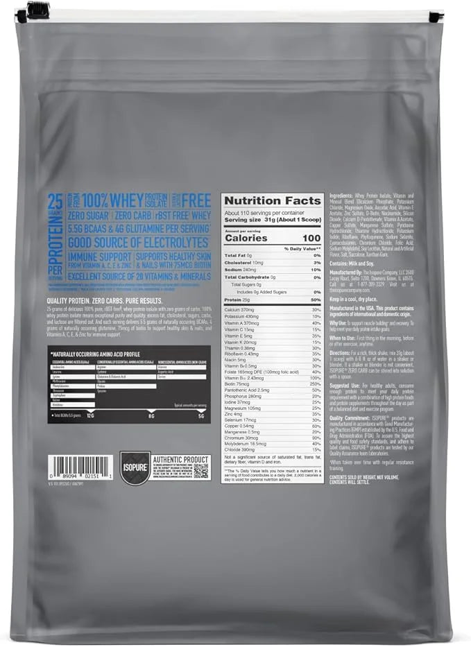 Isopure Zero Carb 100% Pure Whey Isolate Protein Powder, Lactose Free, Gluten Free, With Vitamins, Creamy Vanilla, 25g Pro...