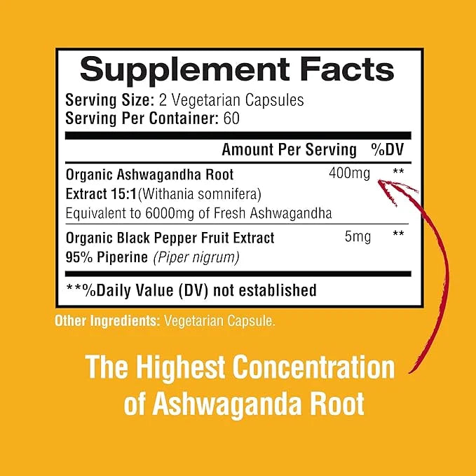 Ashwagandha Root Extract 6000mg per Serving, 120 Vegan 60 Servings