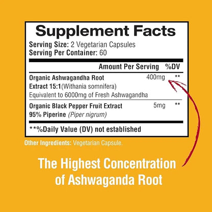 Ashwagandha Root Extract 6000mg per Serving, 120 Vegan 60 Servings
