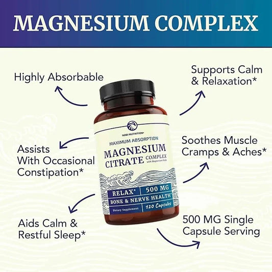 Magnesium Citrate 500 MG (120ct) for Calm, Relaxation, Constipation & Digestion Support | High Absorption Magnesium Supple...
