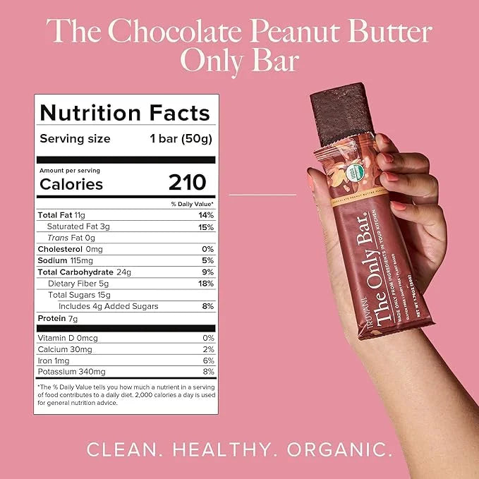 Truvani Plant Based Snack Bars | Chocolate Peanut Butter 12 Pack | 7g Protein | USDA Organic and Vegan | The Only Bar | Da...