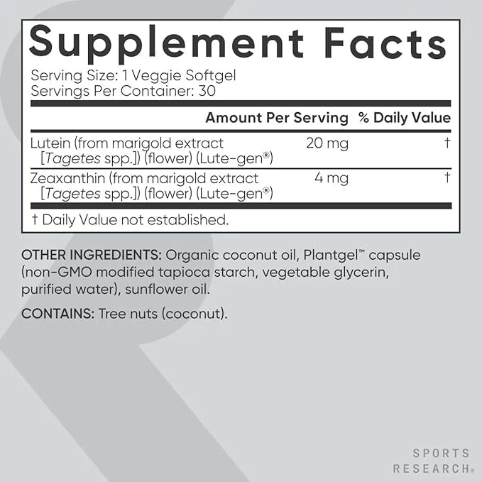 Sports Research Vegan Lutein + Zeaxanthin (20mg) with (30 Softgels)