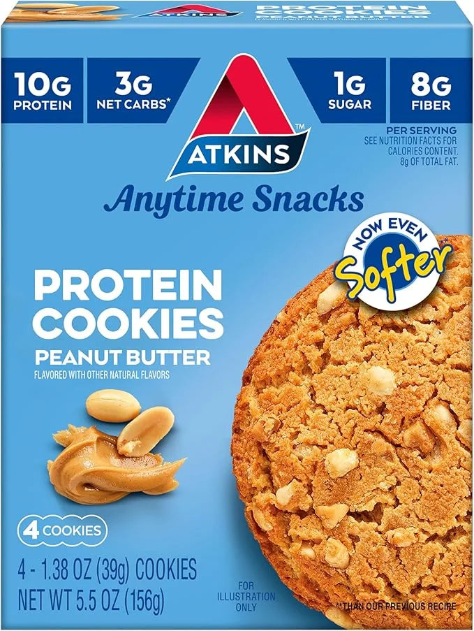 Atkins Peanut Butter Protein Cookie, Protein Dessert, Rich in Fiber, 3g Net Carb, 1g Sugar, Keto Friendly, 4 Count - Produ...