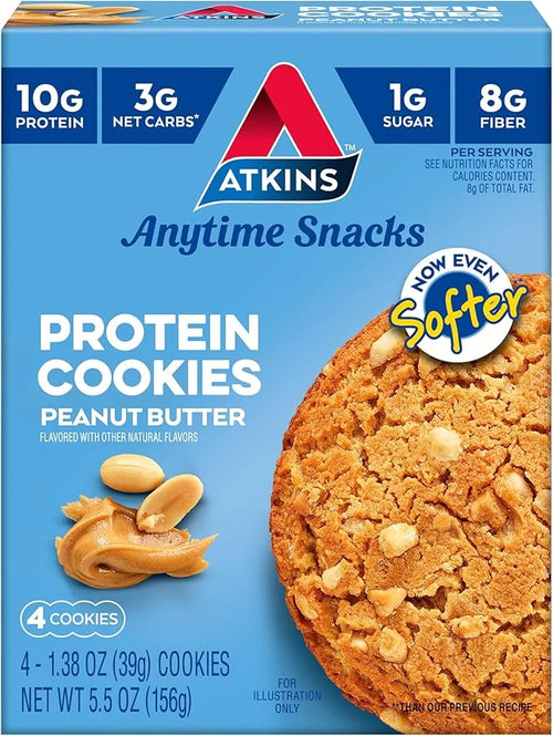 Atkins Peanut Butter Protein Cookie, Protein Dessert, Rich in Fiber, 3g Net Carb, 1g Sugar, Keto Friendly, 4 Count - Produ...