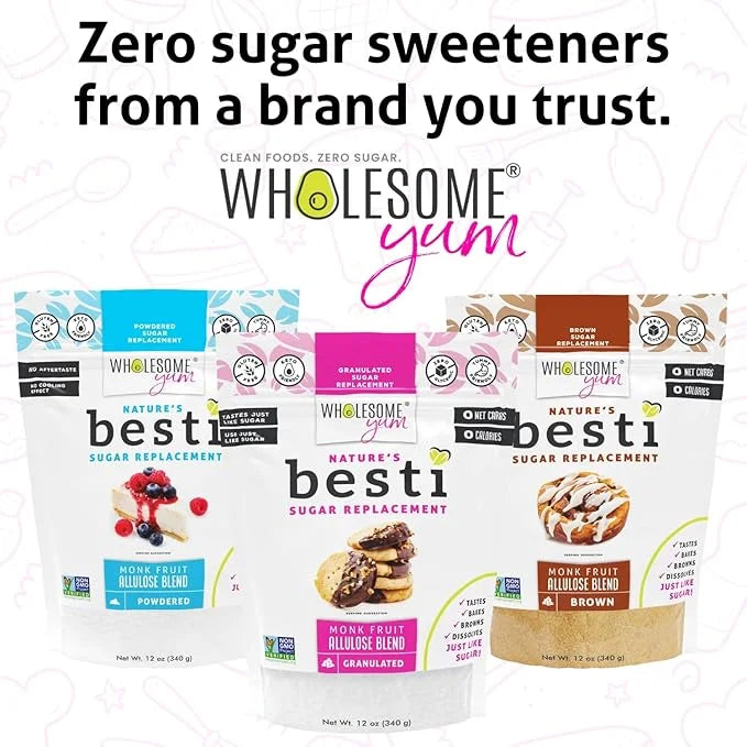 Wholesome Yum Besti Natural Powdered Sugar Substitute - Keto Confectioners Monk Fruit Sweetener Blend With Allulose (No Er...