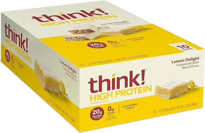 think! Protein Bars, High Protein Snacks, Gluten Free, Kosher Friendly, Lemon Delight, Nutrition Bars, 2.1 Oz per Bar, 10 ...