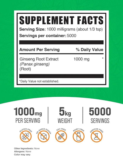 BulkSupplements.com Ginseng Root Extract Powder 1000mg per 5kg (11 (11 lbs) 5)