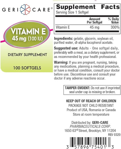 GeriCare Vitamin E Supplement 45 mg (100 IU) 100 Count 1)