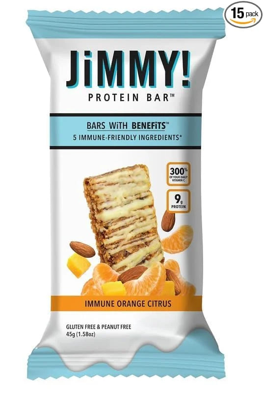JiMMY'S Immune! Citrus Blast Immune Support Bar - 15 Count - Protein Bar with Immune Fortifying Ingredients: Vitamin C, Tu...