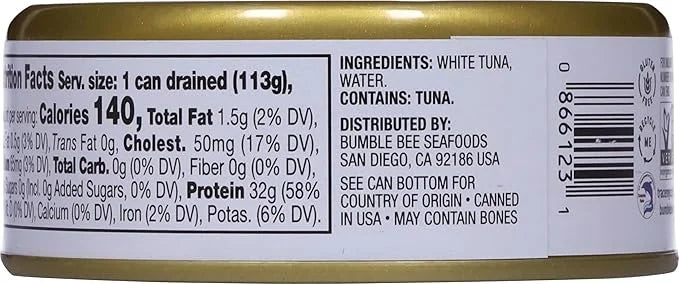 Bumble Bee Prime Low Sodium Solid White Albacore Tuna in Water, 5 oz Can - Premium Wild Caught Tuna - 32g Protein per Serv...