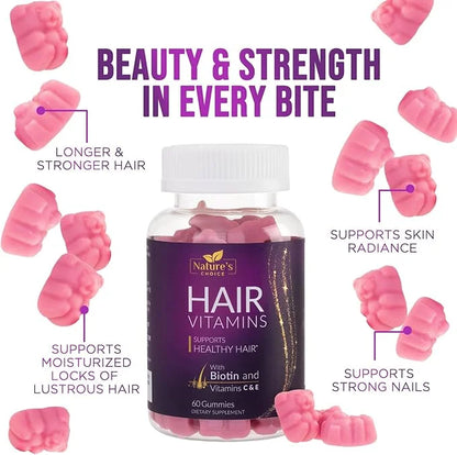 Hair Vitamins Gummies with Biotin 5000 60 Gummy