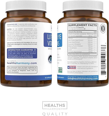 Lutein Eye Vitamins (Non-GMO) Vision Support 60 Capsules