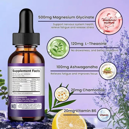 Magnesium Glycinate Supplement, Magnesium Liquid Drops 500mg Vitamin B6, Ashwagandha, 2)