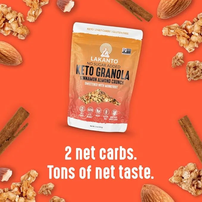 Lakanto Cinnamon Almond Crunch Granola - Delicious Snack, Quick Breakfast Cereal, Keto Friendly, Monk Fruit Sweetener, No ...