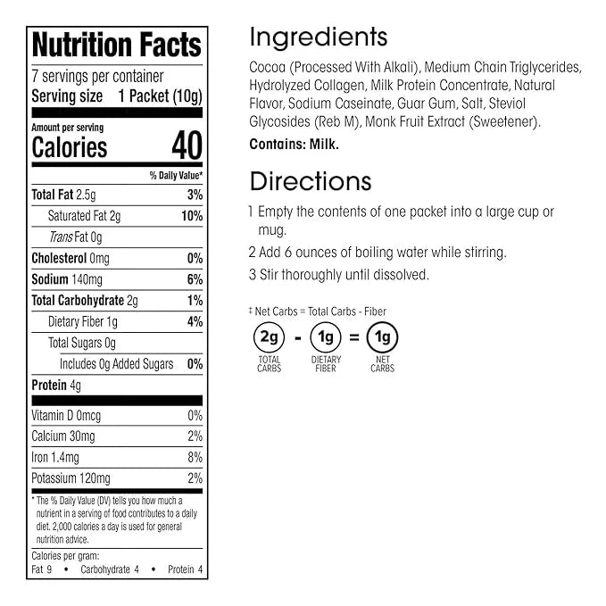 Wonderslim Keto Hot Chocolate Mix, MCT Oil, Low Carb, Gluten Free (7ct) - Product Image