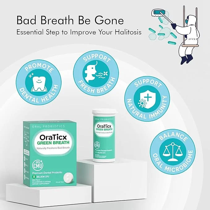 Oral Probiotics Green Breath, Freshen Bad Breath, Dental Probiotic Supplement for Oral Health, 8 Billion CFU, Mint Flavor ...