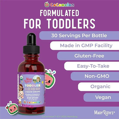 MaryRuth Organics Cocomelon Toddler Elderberry Syrup, 1-3 Years, 1 Fl