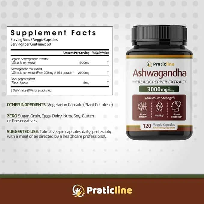 Ashwagandha Capsules 3,000 mg 120 Vegan