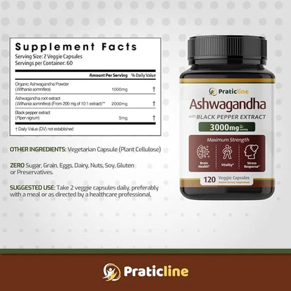 Ashwagandha Capsules 3,000 mg 120 Vegan