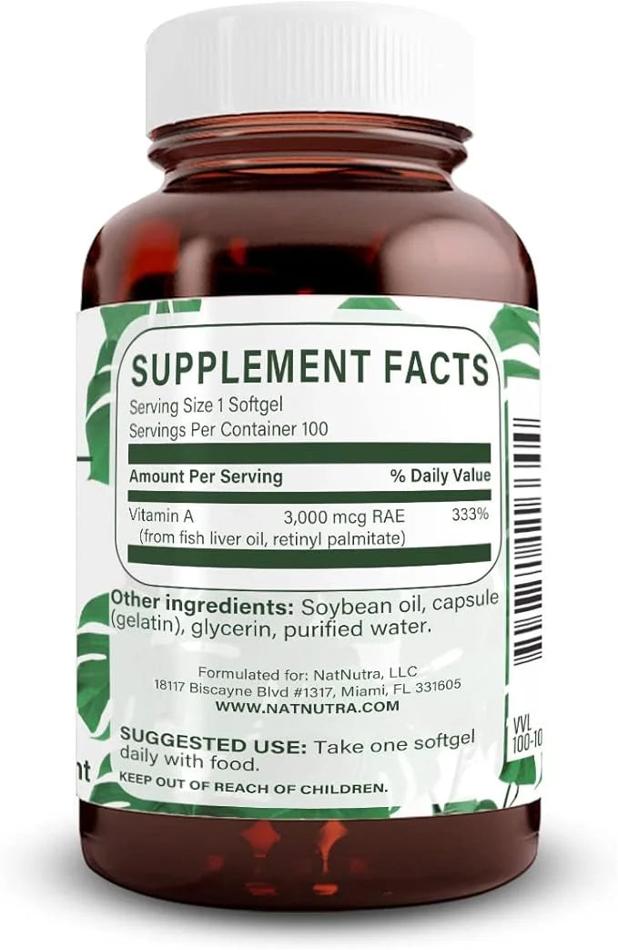 Natural Nutra Vitamin A 10,000 IU, 3, 100 100 Gluten (3 Pack)