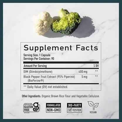 DIM Supplement 400MG Extra Strength | Hormone Balance for Men and Women | Menopause, Acne, Hot Flashes Relief, Prostate Su...