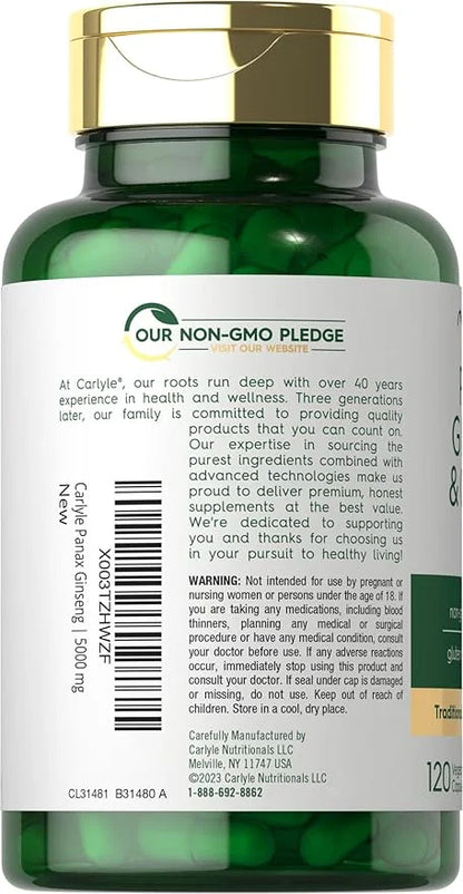 Carlyle Panax Ginseng + Ginkgo Biloba 120 Vegetarian 5,000mg |
