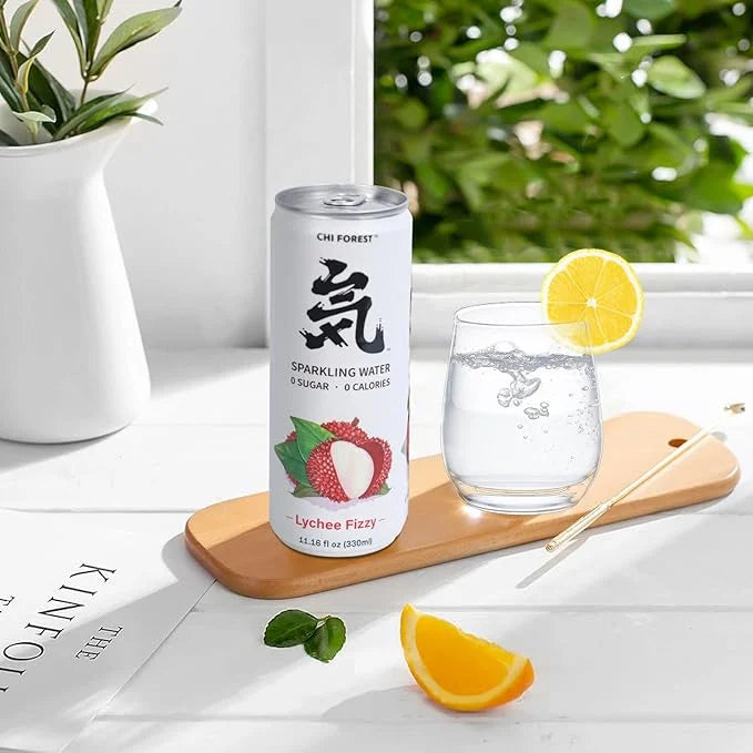 Chi Forest Sparkling Water,Caffeine free,Gluten free,Vegan,0 sugar,0 calories,Lychee Fizzy Flavor,11.16 Fl oz,24 Cans - Pr...